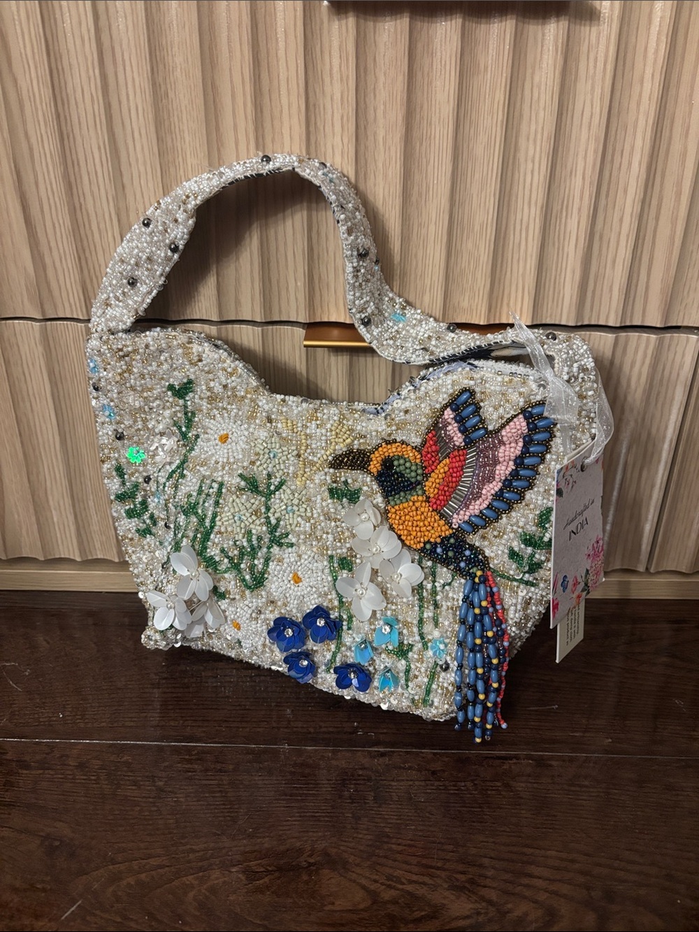 NEW Beaded Hummingbird Embellished Shoulder Bag